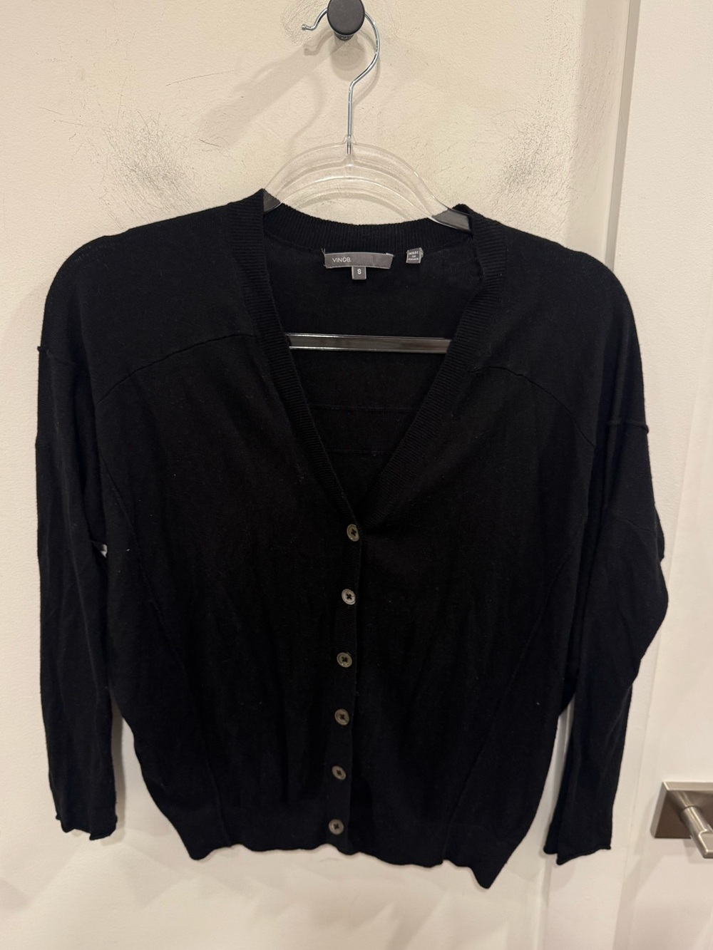 Vince Black Button-Front V-Neck Cardigan